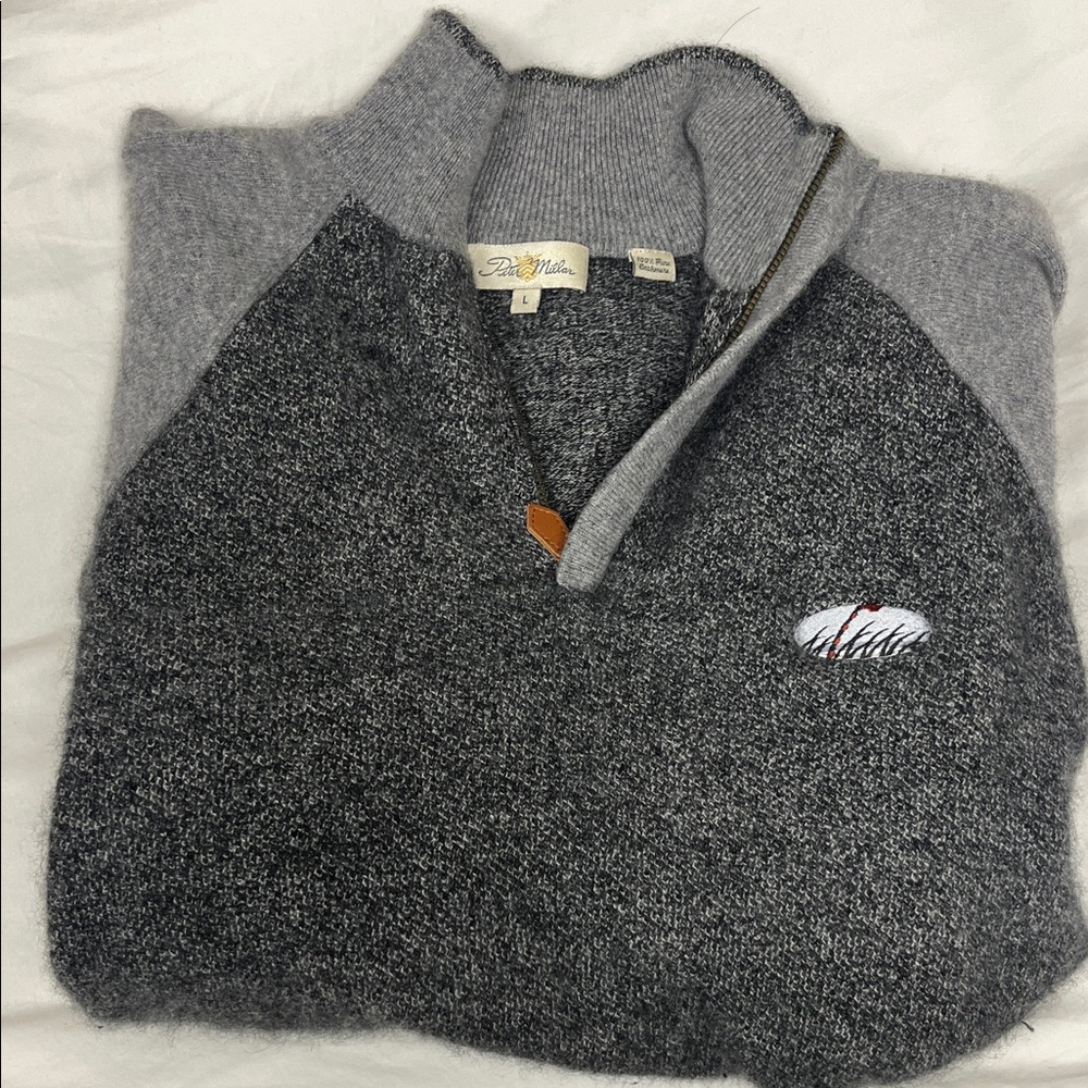 Peter Millar cashmere of Norway Charcoal and Light Gray Zip-Up Sweater